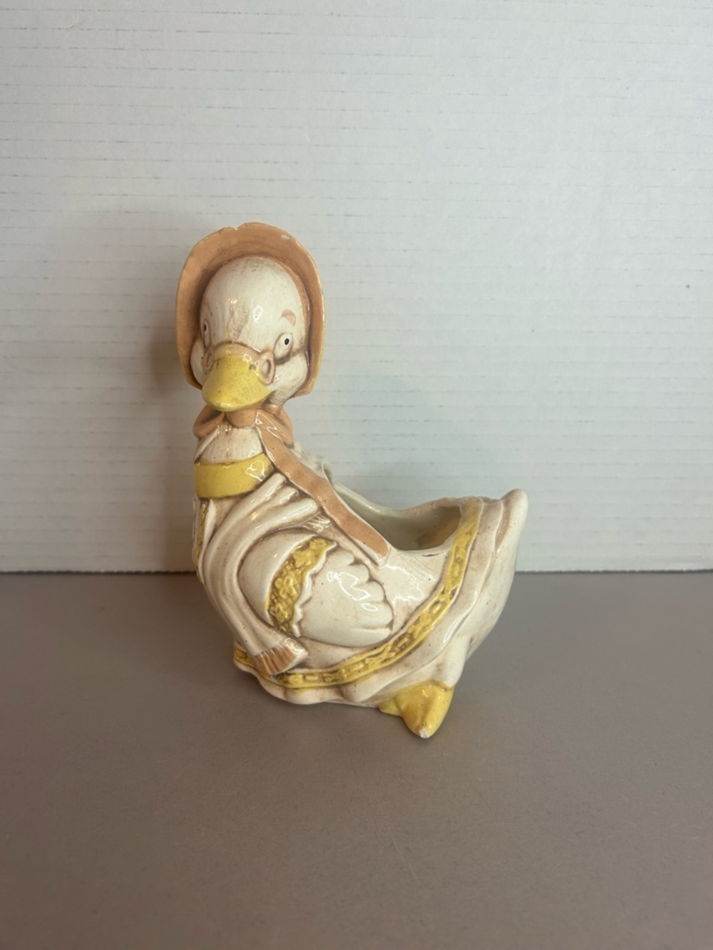 Vintage Ceramic Duck Planter or holder in Cream and Yellow